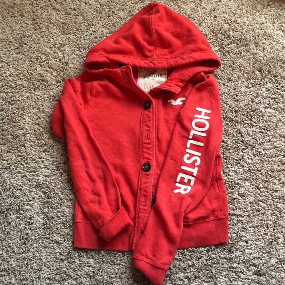 Hollister orange hooded button sweatshirt. Size sm